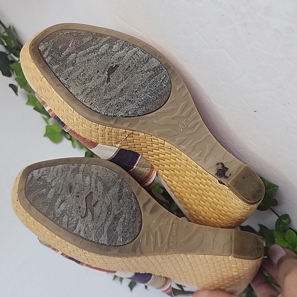 Anne Klein Fortuna Stripe Fabric Slingback Rattan Wedge Sandals Boho 6M - Picture 9 of 11